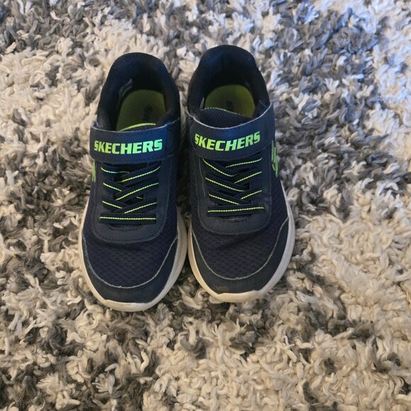 👟 Skechers Kids/Boys Navy/Neon Blue Slip-On Sneakers - Size US 12 - Picture 1 of 4